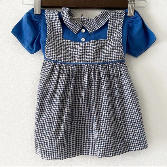 VINTAGE Houndstooth Baby Dress Tie Bow Vtg Collared Dress Patterned EUC - Picture 1 of 6